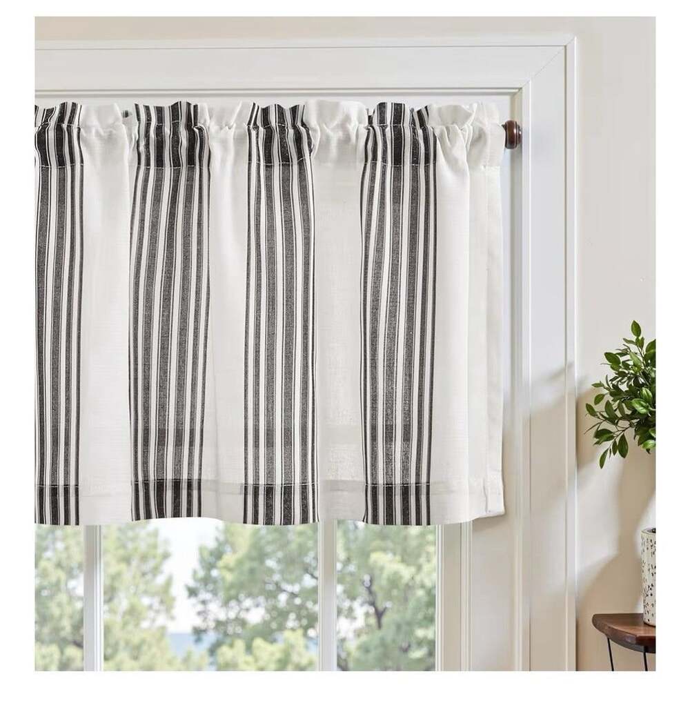 jinchan Striped Linen Valance Curtain 16 Inch Vertical Striped Valance for Kitch